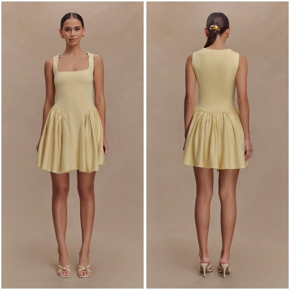 Meshki Sharon Scuba Jersey Mini Dress in Pastel Lemon Size L NWT - Picture 2 of 10